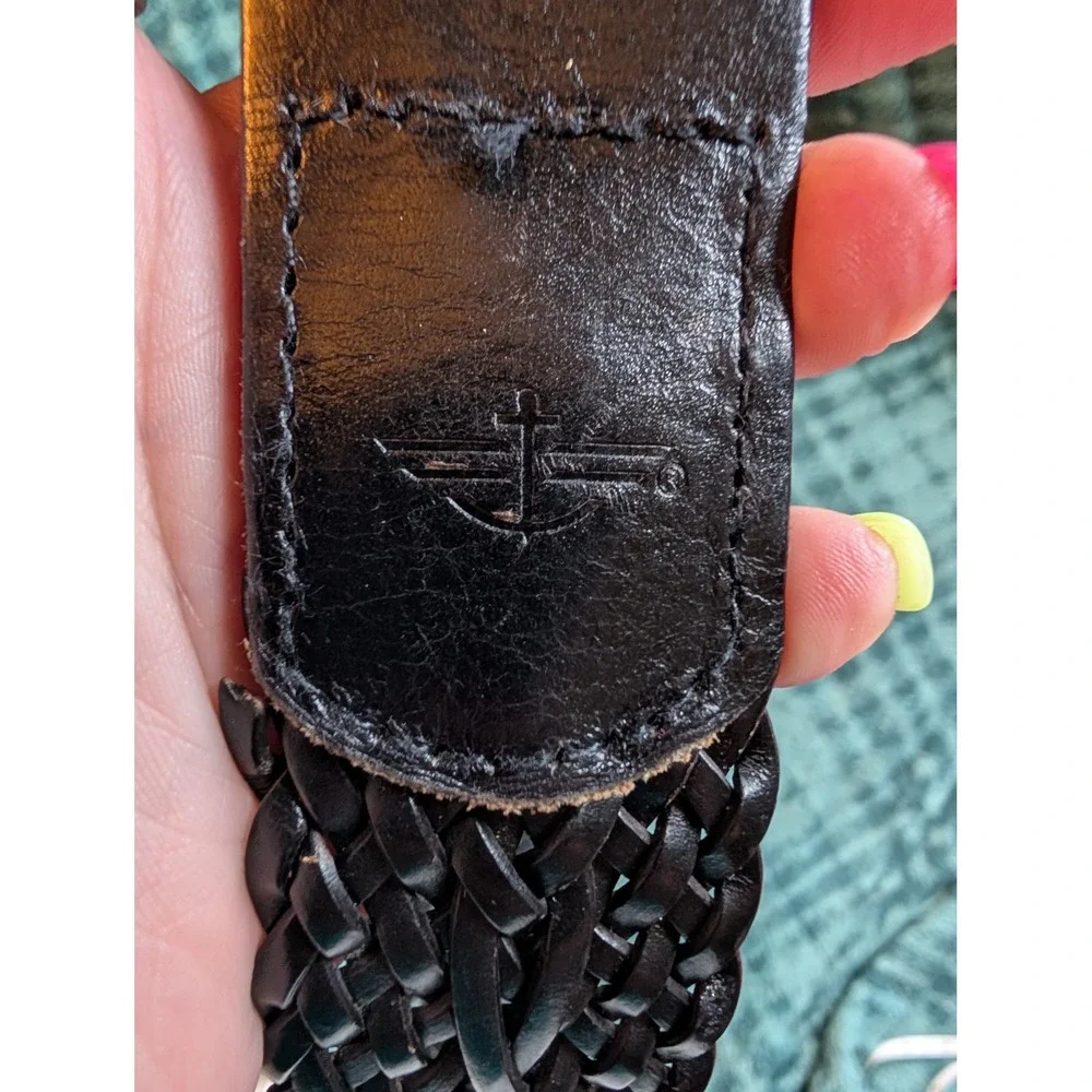 Dockers Mens Black Braided Belt Silver Buckle Faux Leather 1X 35040